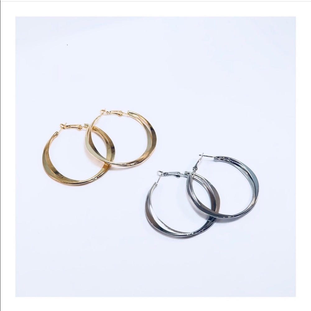 Double Layer Silver Hoops - image 1